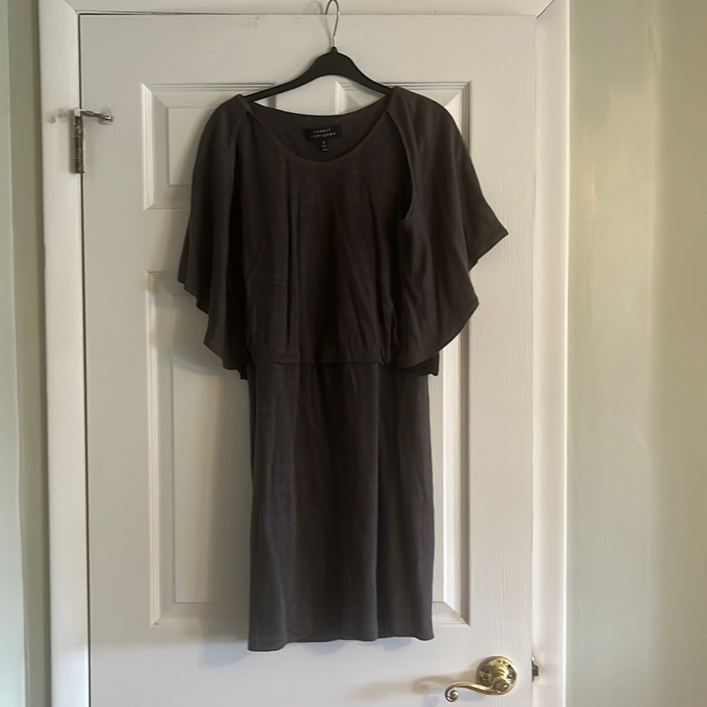 Robert Rodriguez dress in grey knit with silk pleat back